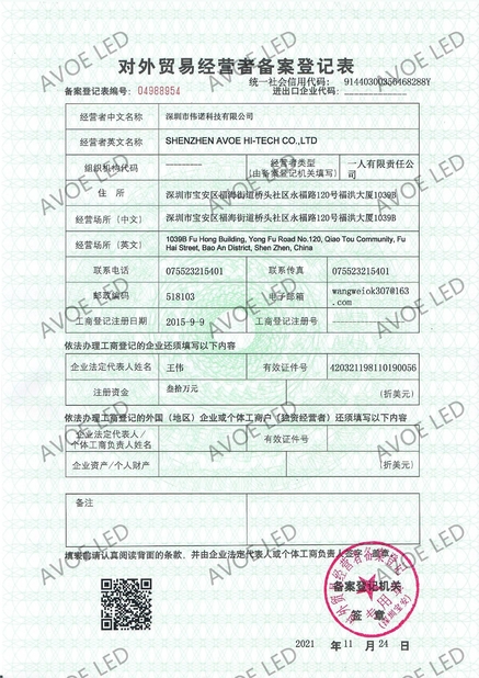 China Shen Zhen AVOE Hi-tech Co., Ltd. certification